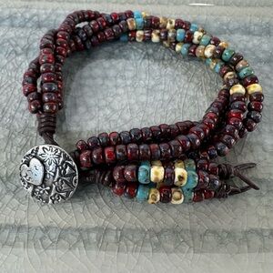 💰 𝕊 𝕠 𝕝 𝕕 💰 Multi Strand Picasso Seed Bead Leather Wrap Beaded Boho Bracelet